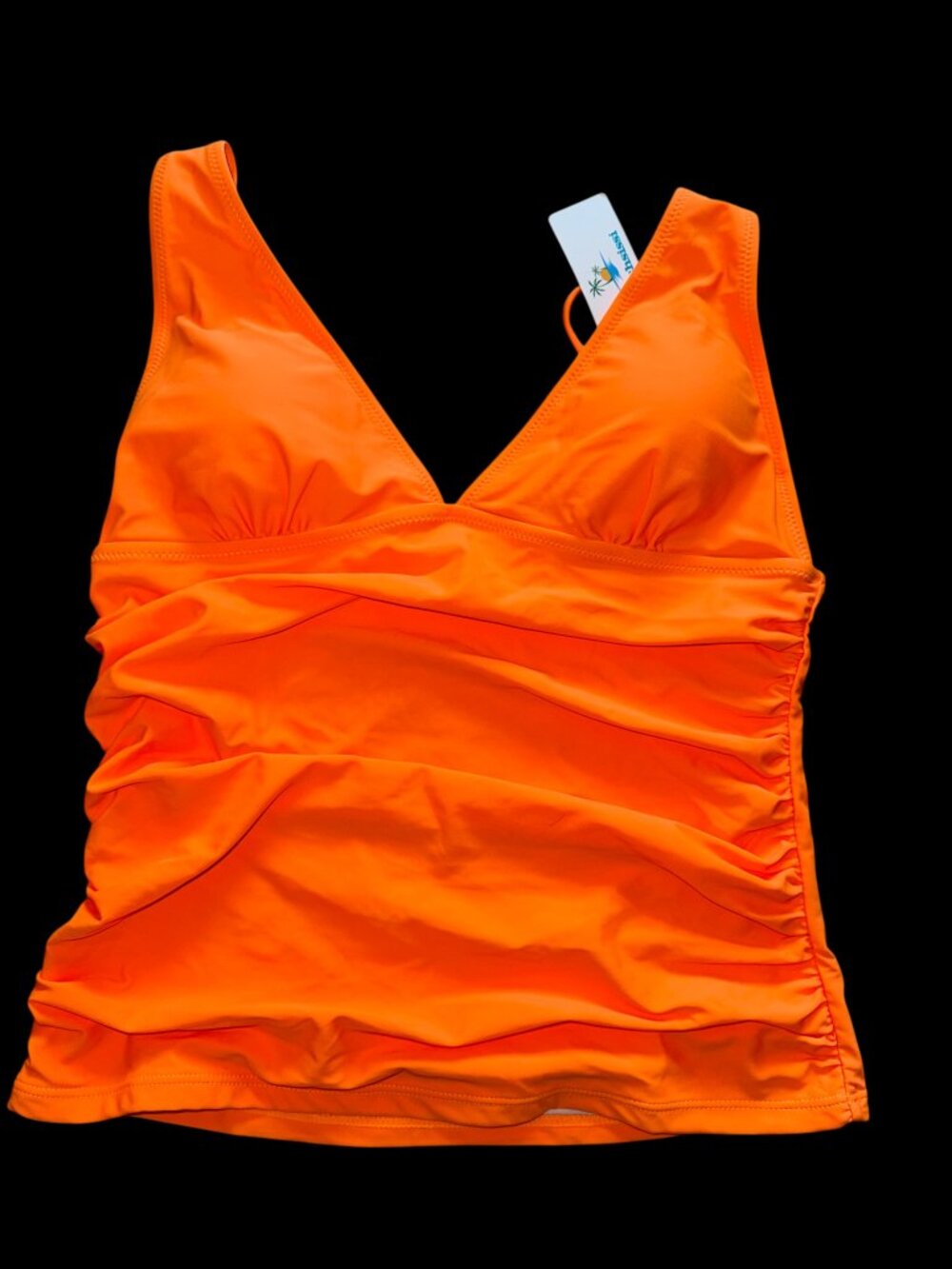 Ruched V-Neck Orange Tankini Top